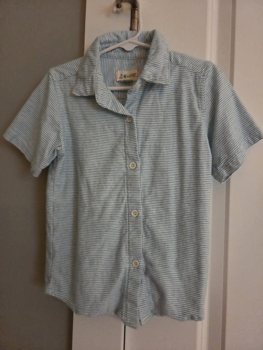 Blue Striped Short Sleeve Boys Shirt - Me & Henry Size 4/5